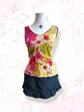 Chaudry KC Y2K Multicolor Floral Beaded Tank Top Size M